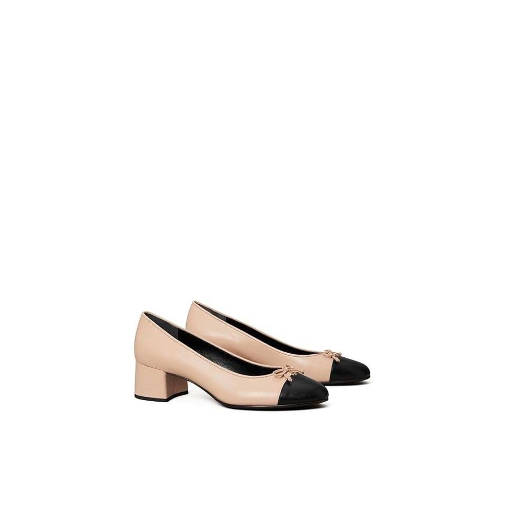 Tory Burch 45 Mm Cap-Toe Pump Women's Shoes Rose Pink/ Perfect Black 650 SZ 10.5